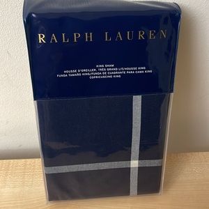 Ralph Lauren Modern Equestrian Navy Windowpane Cotton/Cashmere Blend King Sham